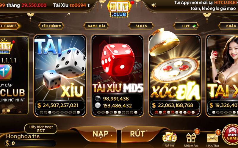 sảnh game tài xỉu HitClub