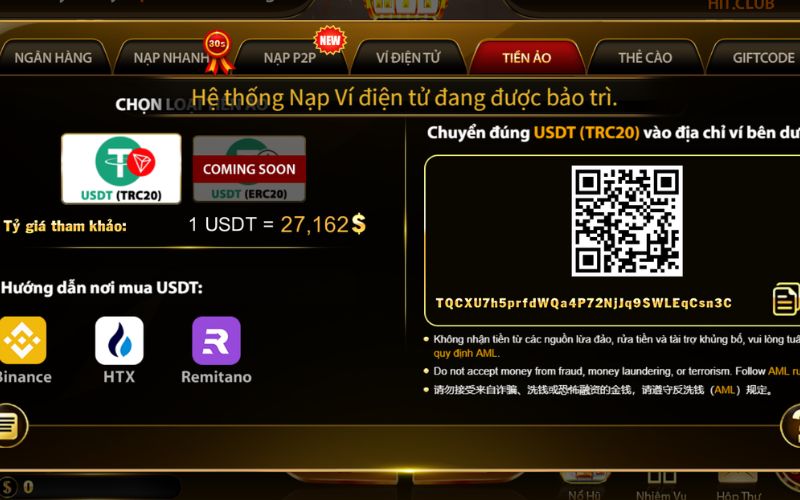 người chơi nạp tiền vào tài khoản hitclub