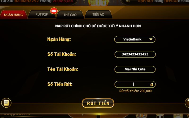 giao diện rút tiền hitclub